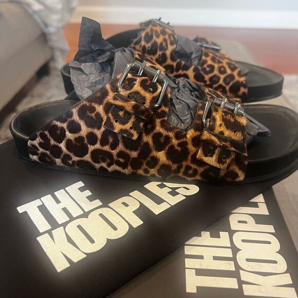The Kooples leopard Print‎ Sandals with real fur Us size 6 NIB - Picture 7 of 11